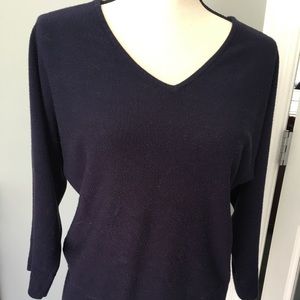 Dolman 3/4 sleeved navy blue V-neck sweater